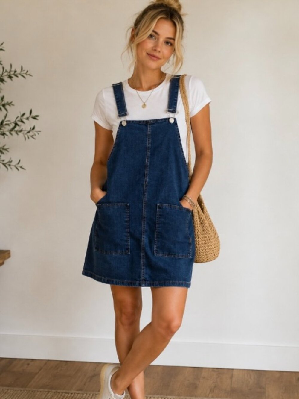 Sky and Sparrow women's denim jumper size Med pockets mini